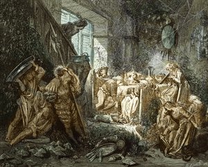 La Bella Durmiente: Príncipe en el salón de banquetes de Gustave Dore
